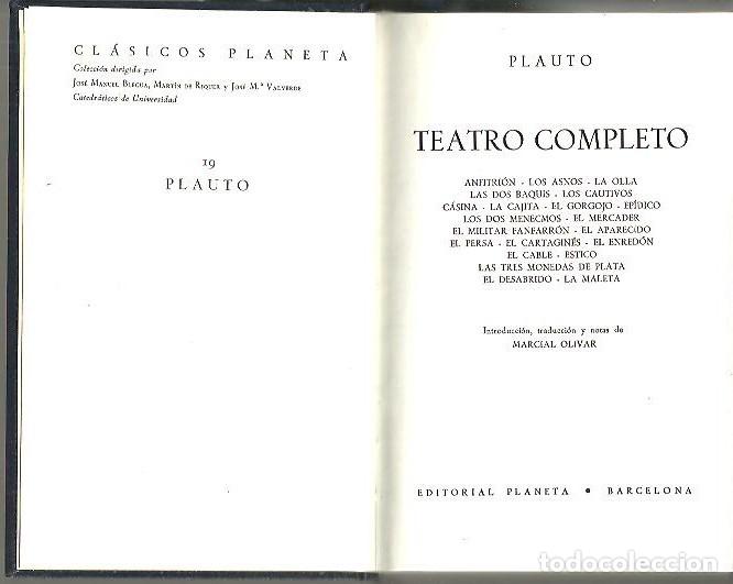 Libros de segunda mano: TEATRO COMPLETO. - PLAUTO. - Foto 1