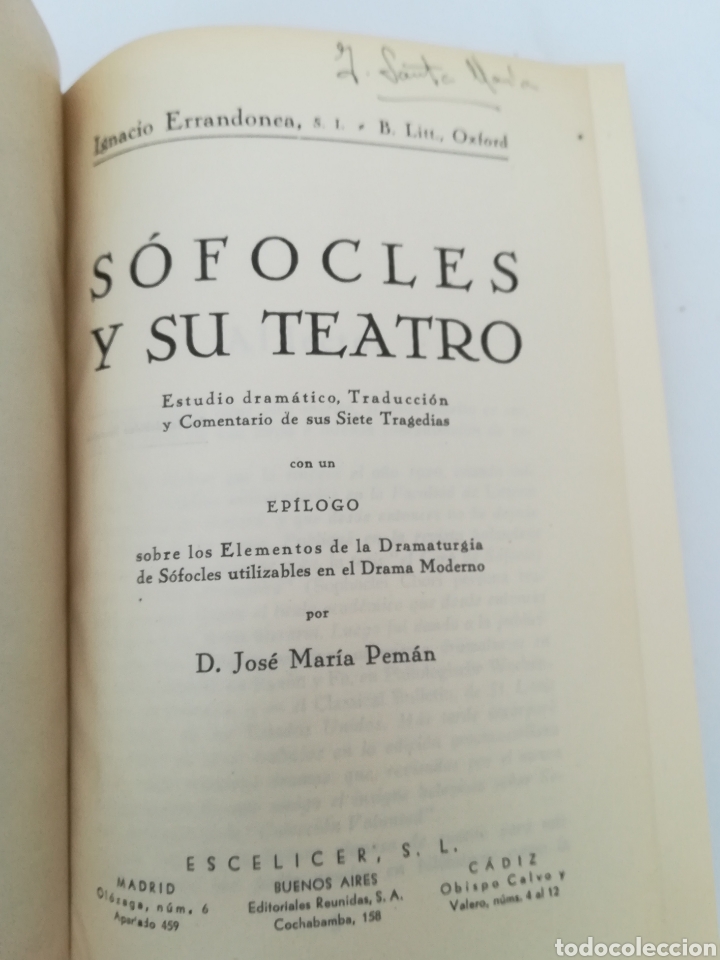 Libros de segunda mano: S&oacute;focles y su teatro, estudio dram&aacute;tico. Ignacio Errandonea. Colabora Jos&eacute; Maria Pem&aacute;n. 1942 - Foto 2