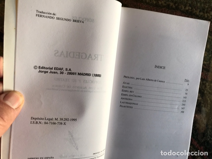 Libros de segunda mano: Tragedias. S&oacute;focles. Pr&oacute;logo de Luis Alberto de Cuenca. Edaf. Como nuevo - Foto 4