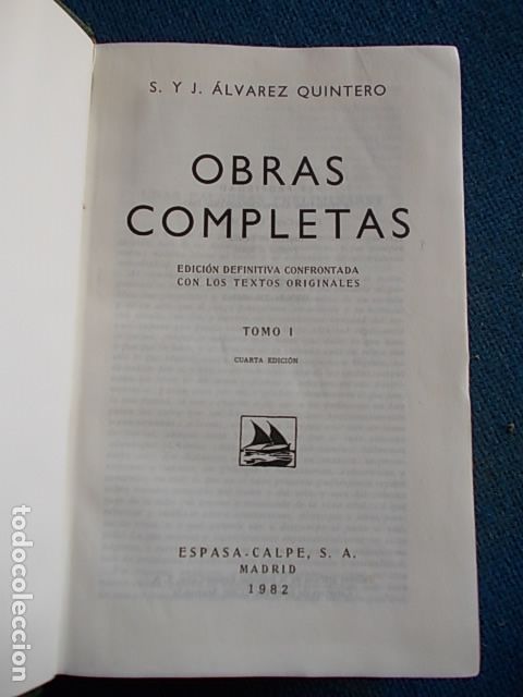 Libros de segunda mano: ALVAREZ QUINTERO OBRAS COMPLETAS TOMO I ESPASA - Foto 2