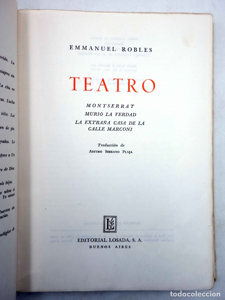 Libros de segunda mano: EMMANUEL ROBLES: TEATRO (Emmanuel Robles) Losada, 1954 - Foto 3