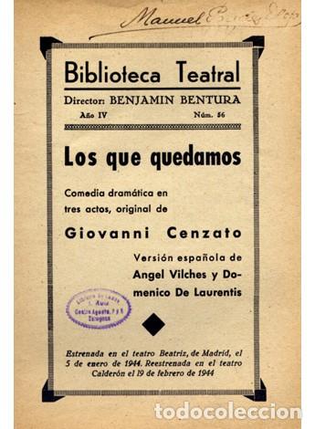 Libros de segunda mano: CENZATO, Giovanni. Los que quedamos. Comedia dram&aacute;tica en tres actos. 1944. - Foto 2