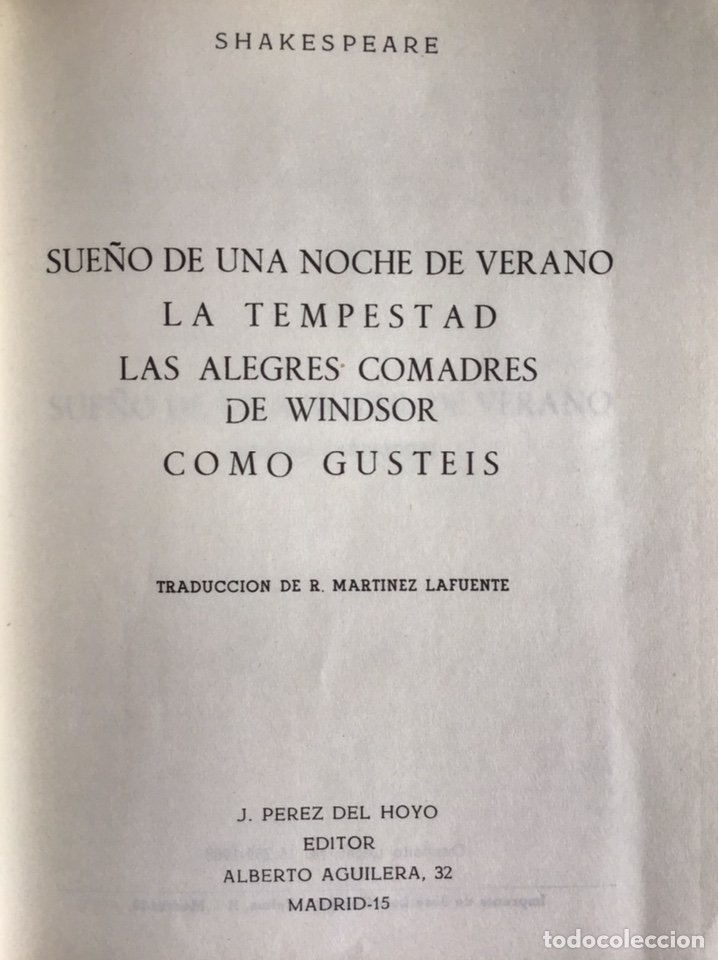 Libros de segunda mano: SHAKESPEARE / 2 VOL&Uacute;MENES  / J. P&Eacute;REZ DEL HOYO - Foto 7