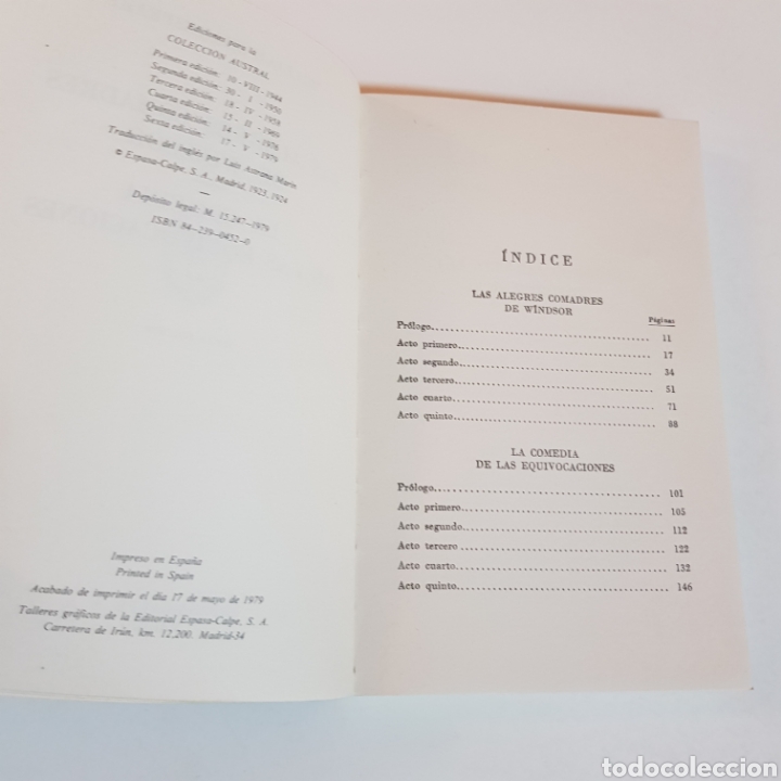 Libros de segunda mano: WILLIAM SHAKESPEARE - COLECCION AUSTRAL 452 - LAS ALEGRES COMADES DE WINDSOR - LA COMEDIA DE LAS ... - Foto 3