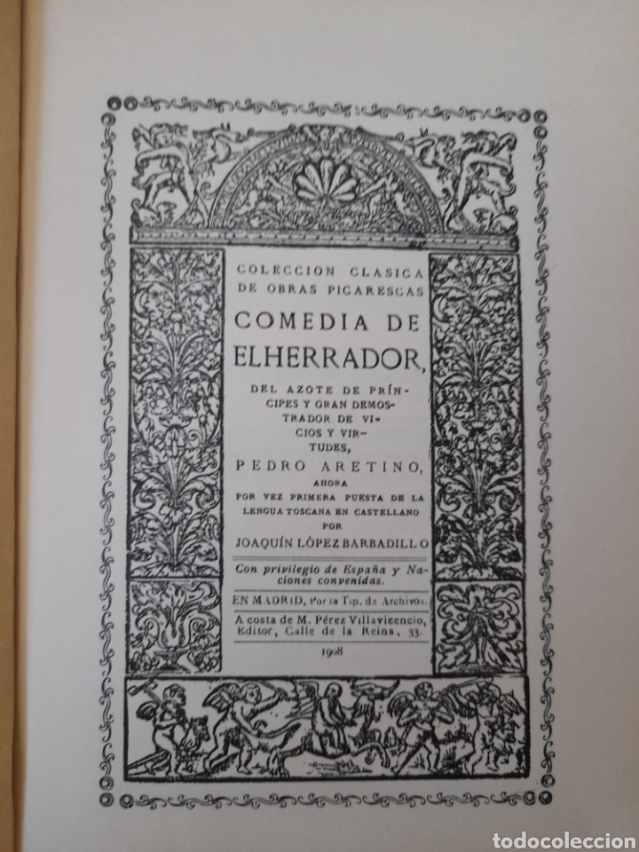 Libros de segunda mano: Comedia de el Herrador - Pedro Aretino (facs&iacute;mil de la ed. 1908) - Foto 3