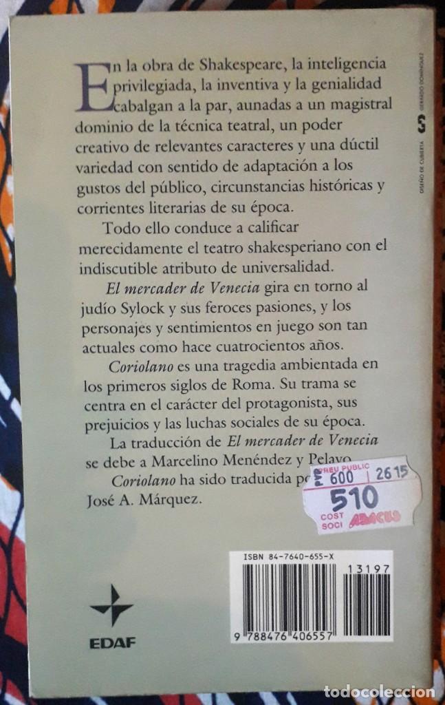 Libros de segunda mano: William Shakespeare . El mercader de Venecia / Coriolano - Foto 2