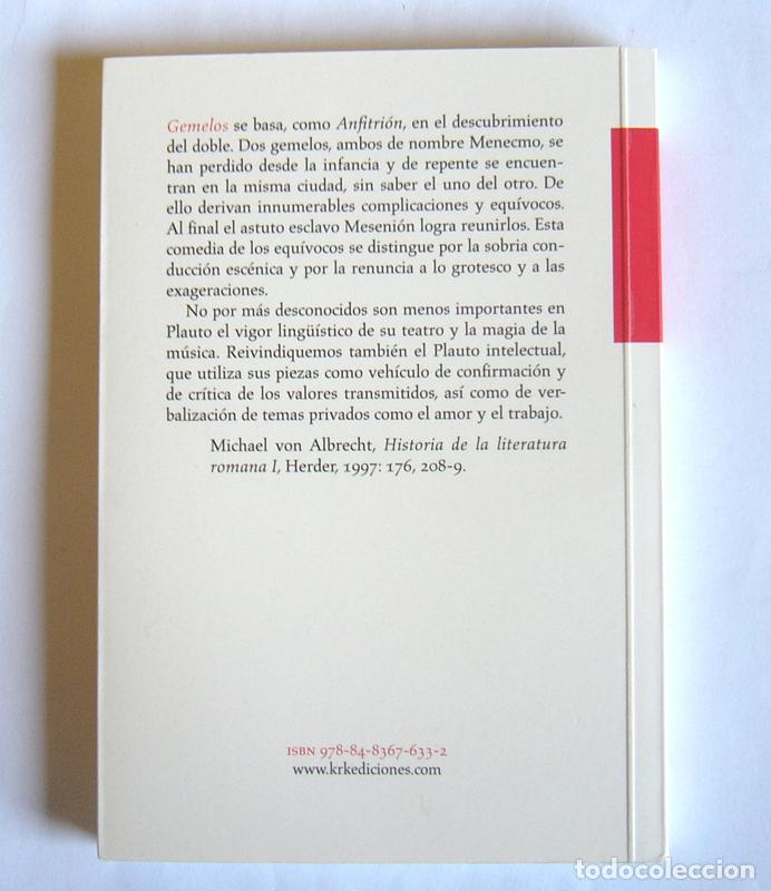 Libros de segunda mano: GEMELOS - LOS MENECMOS - T. M. PLAUTO - KRK EDICIONES. 2019 - Foto 3