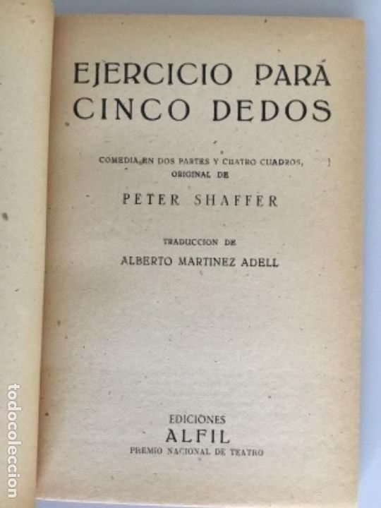 Libros de segunda mano: PETER SHAFFER // EJERCICIO PARA CINCO DEDOS // 1961 // EDICIONES ALFIL // PERFECTO ESTADO - Foto 1