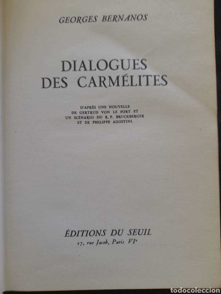 Libros de segunda mano: Dialogues des Carmelites. Gerorges Bernanos - Foto 2