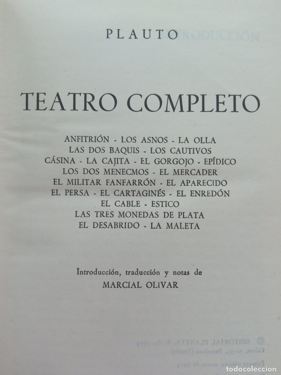 Libros de segunda mano: TEATRO COMPLETO, Plauto (CL&Aacute;SICOS PLANETA) - Foto 2