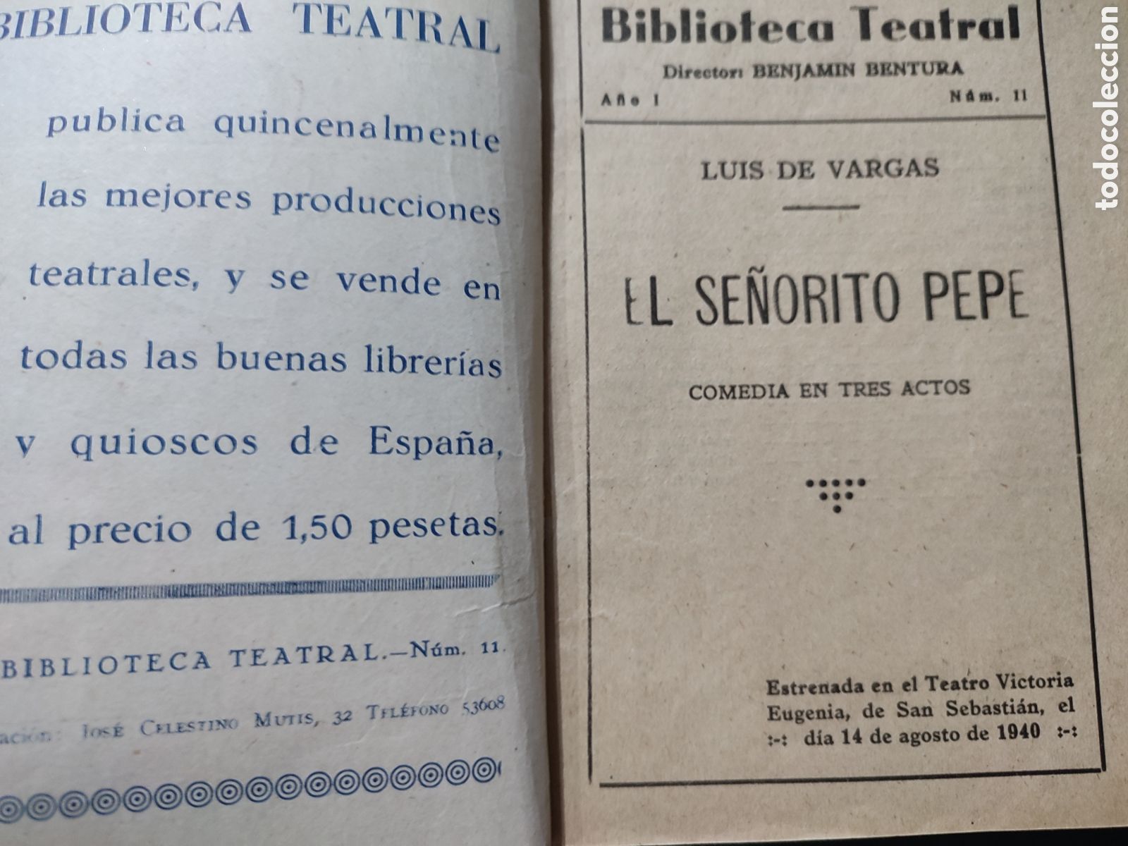 Libros de segunda mano: Biblioteca teatral.El Se&ntilde;orito pepe.1940 - Foto 2