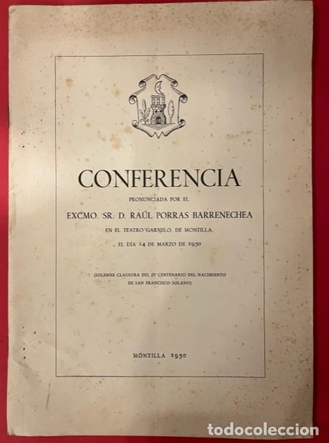 Second hand books: CONFERENCIA DE RAUL PORRAS BARRECHEA EN EL TEATRO GARNELO, MONTILLA 1950