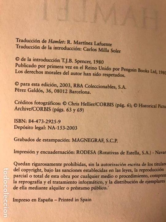 Libros de segunda mano: Hamlet. William Shakespeare. RBA 2003 - Foto 2