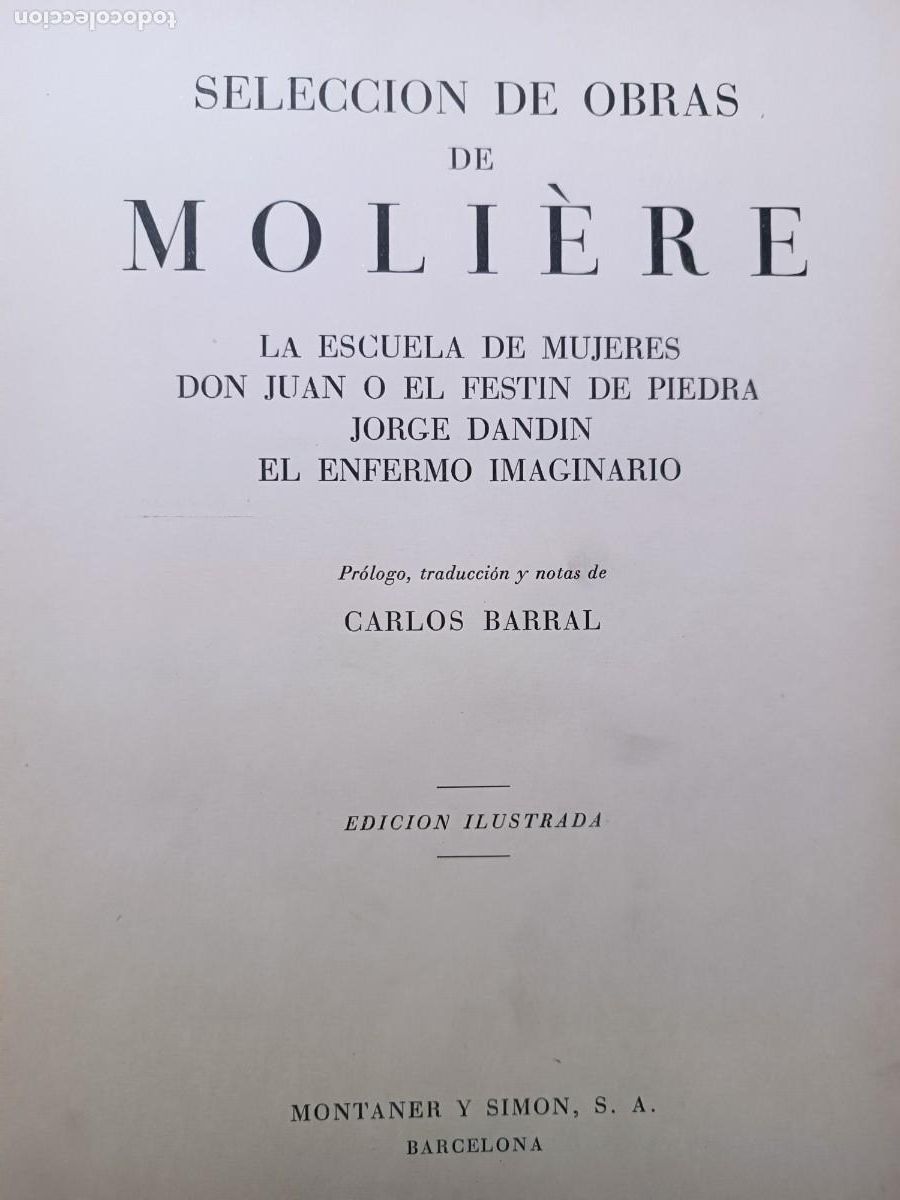Libros de segunda mano: Selecci&oacute;n de obras de Moli&eacute;re, Montaner y simon - Foto 2
