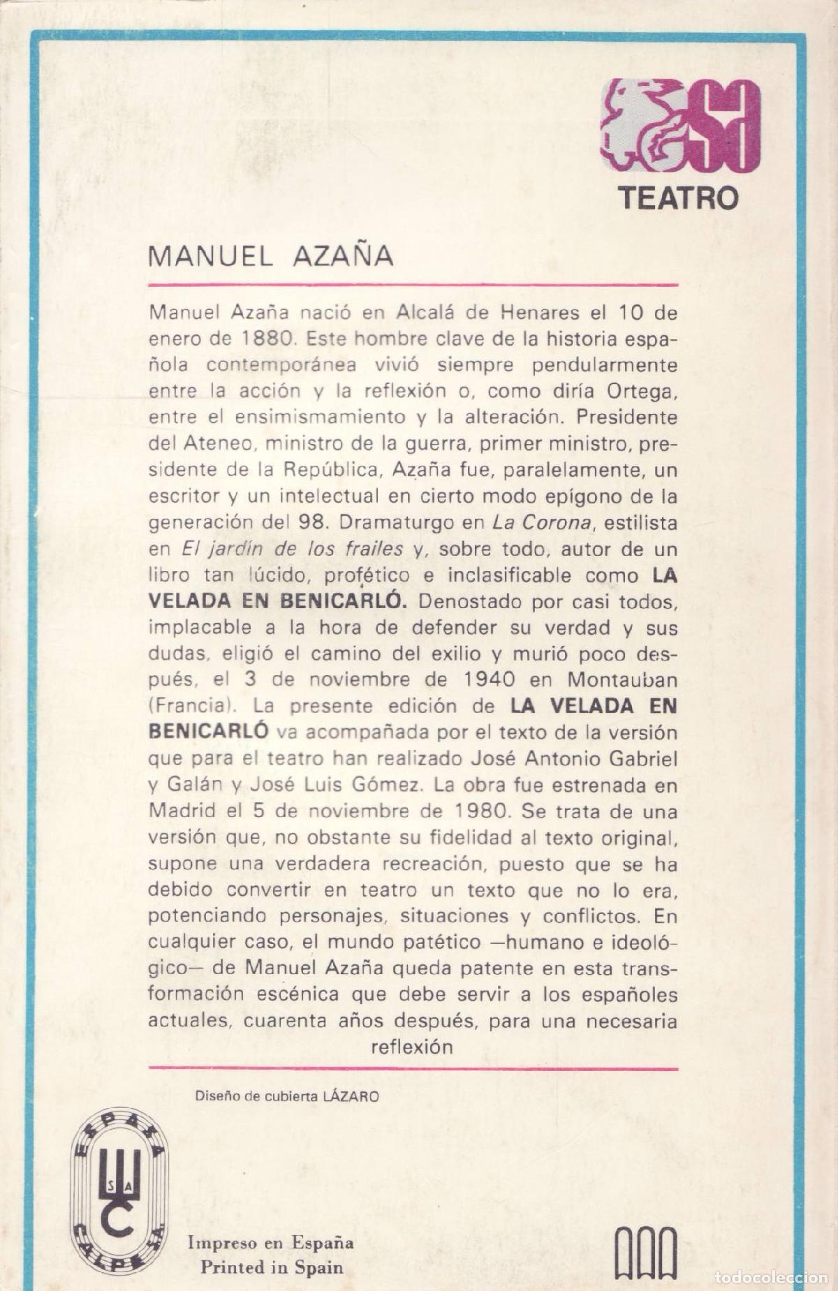 Libros de segunda mano: La velada en Benicarlo - Azana, Manuel - Foto 3
