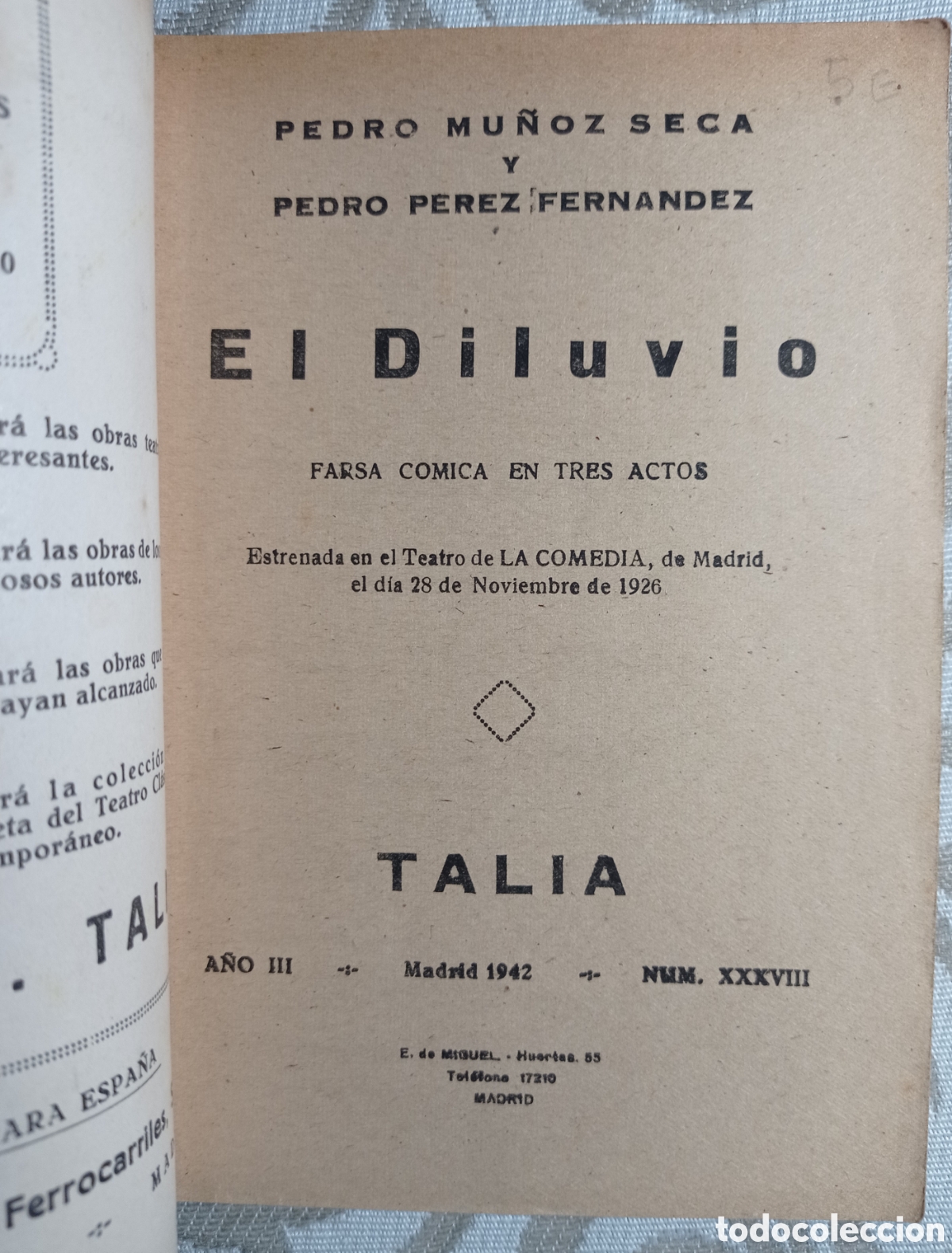 Libros de segunda mano: EL DILUVIO. OBRA DE TEATRO DE MU&Ntilde;OZ SECA - Foto 2