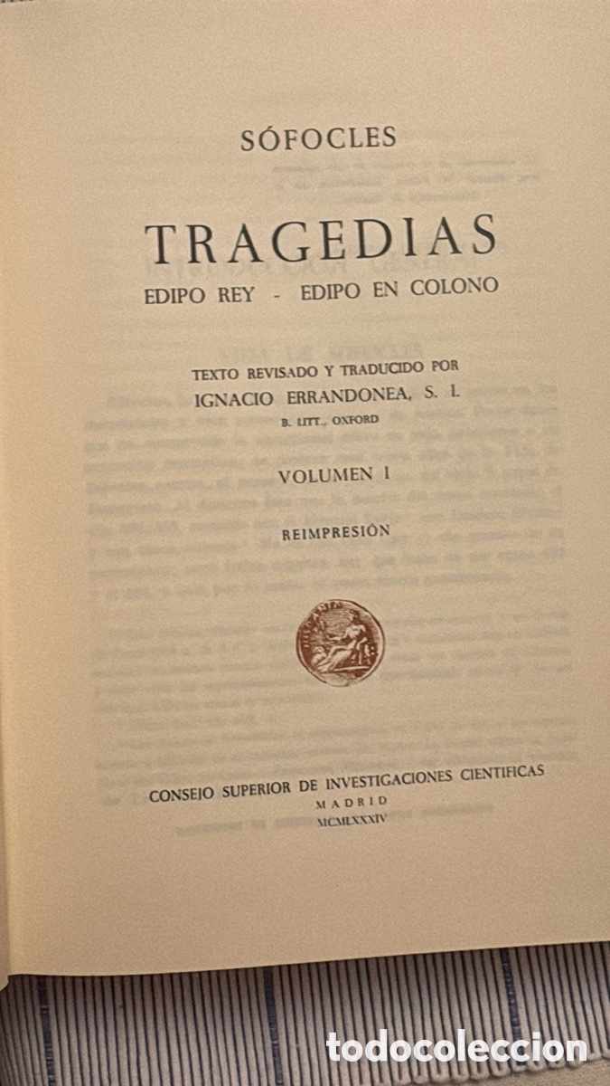 Libros de segunda mano: S&Oacute;FOCLES. Tragedias . Edipo . Volumen I- - Foto 2