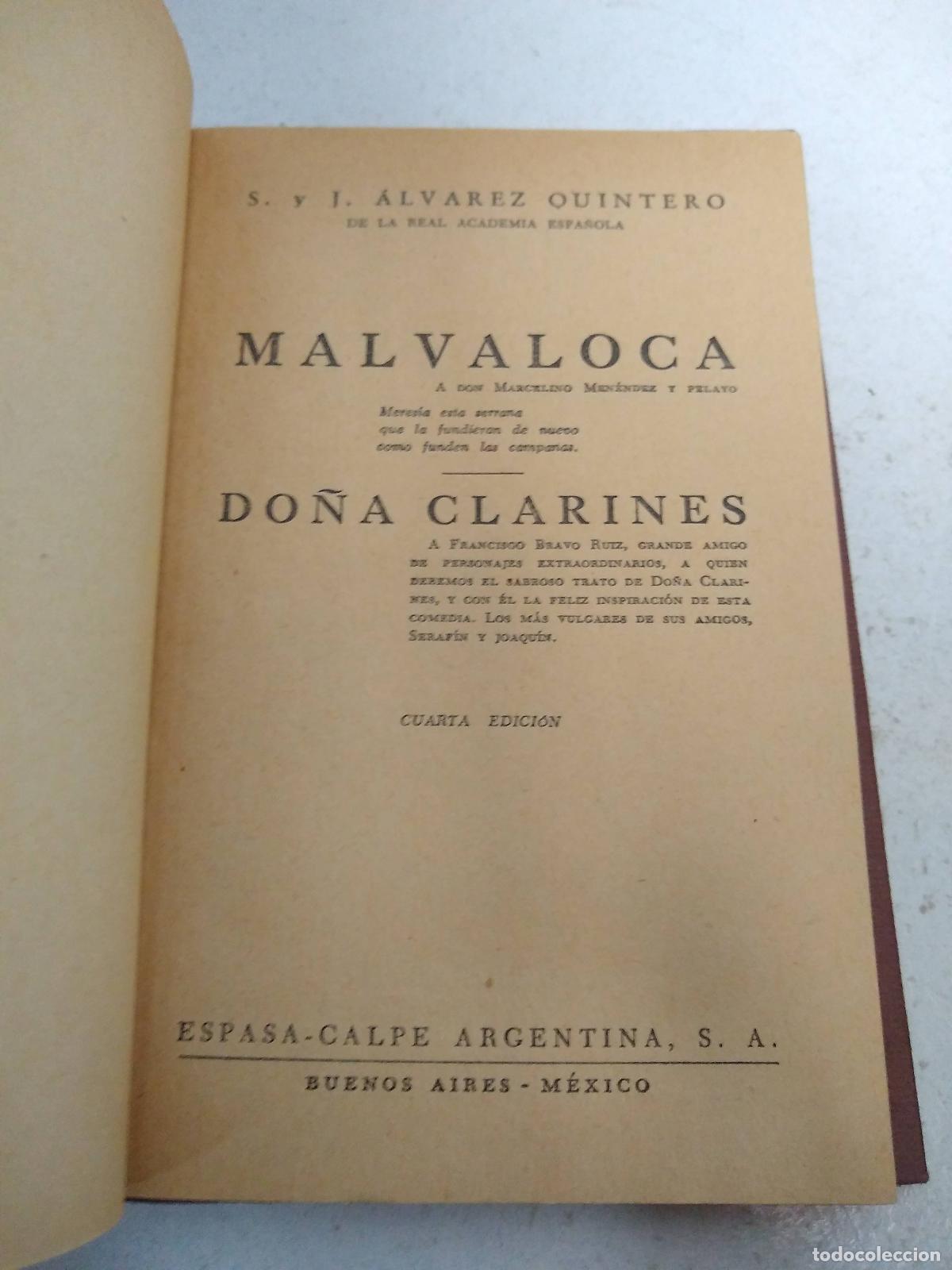 Libri di seconda mano: Malvaloca - Do&ntilde;a Clarines tapa dura - Seraf&iacute;n y Joaqu&iacute;n &Aacute;lvarez Quintero