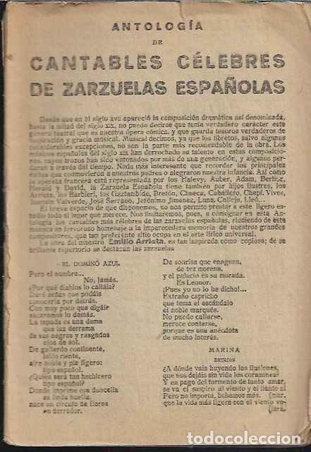 Libros de segunda mano: Antolog&iacute;a de cantables c&eacute;lebres de zarzuelas espa&ntilde;olas - VV. AA.