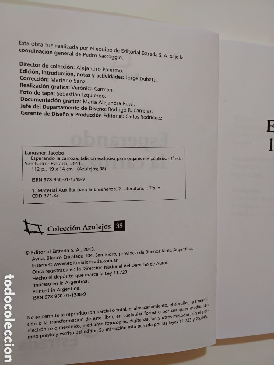 Libros de segunda mano: Jacobo Langsner &ndash; Esperando la carroza &ndash; Editorial Estrada &ndash; 2011 - Foto 2