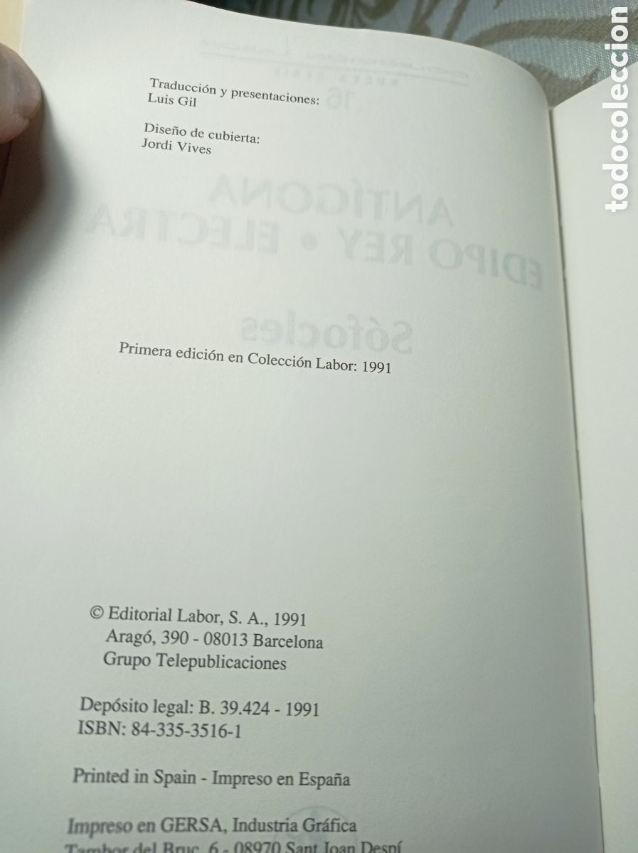 Libros de segunda mano: S&Oacute;FOCLES. ANT&Iacute;GONA. EDIPO REY. ELECTRA. TRADUCCI&Oacute;N DE LUIS GIL. - Foto 4