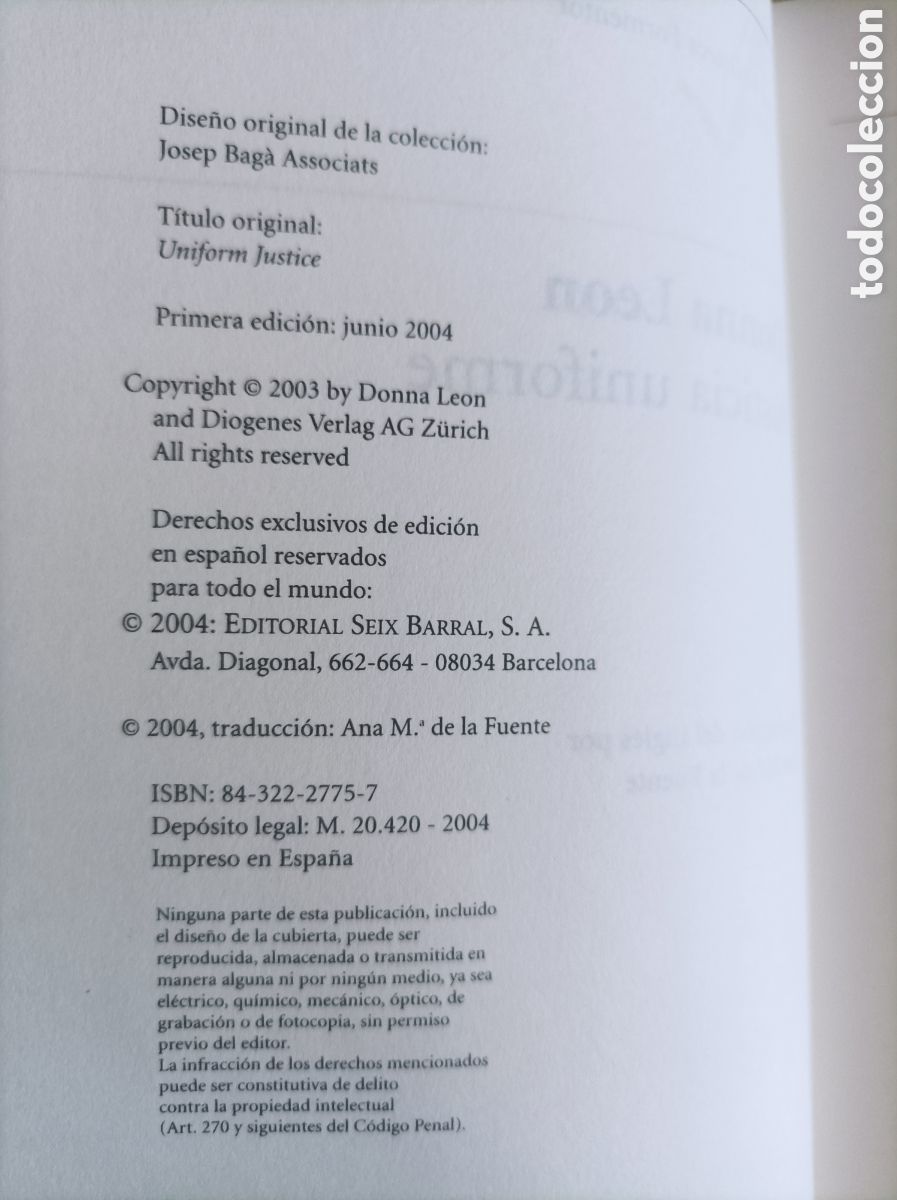 Libros de segunda mano: Justicia uniforme / Donna Leon - Foto 2