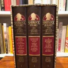 Libros de segunda mano: SHERLOCK HOLMES OBRA COMPLETA ORBIS ESTUCHE CAJA. TOMOS I – II - III AUTOR: SIR ARTHUR CONAN DOYLE