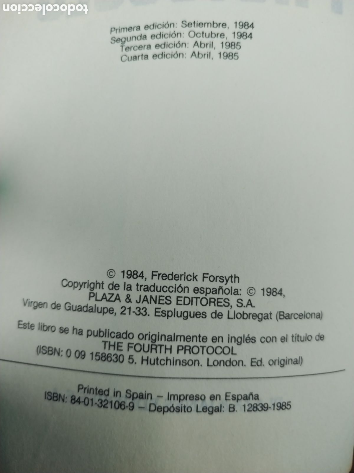 Libros de segunda mano: EL CUARTO PROTOCOLO a&ntilde;o 1985 - Foto 2