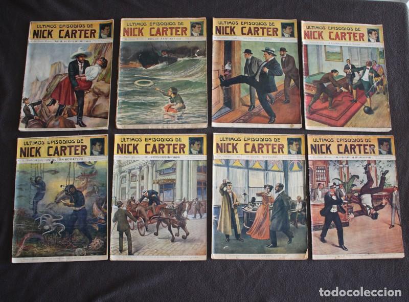 Libros de segunda mano: LOTE 8 FOLLETINES FASCICULOS ULTIMOS EPISODIOS DE NICK CARTER, SOPENA. NOVELA PULP POLICIACO MISTERI