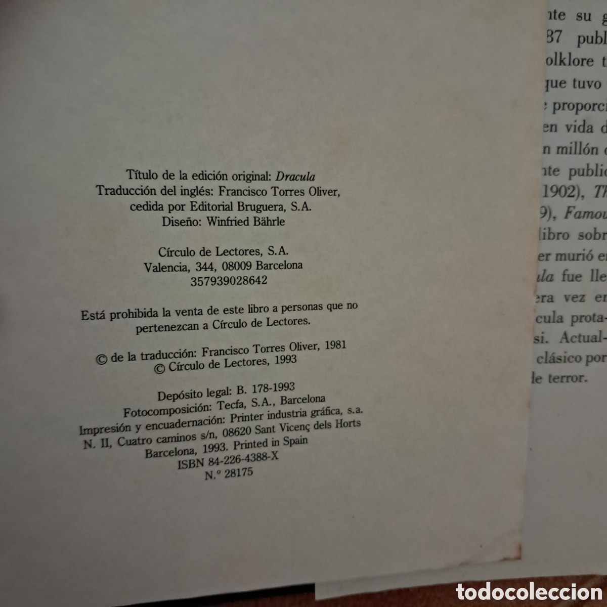 Libros de segunda mano: DR&Aacute;CULA Bram Stocker (1993 C&iacute;rculo de lectores) - Foto 4