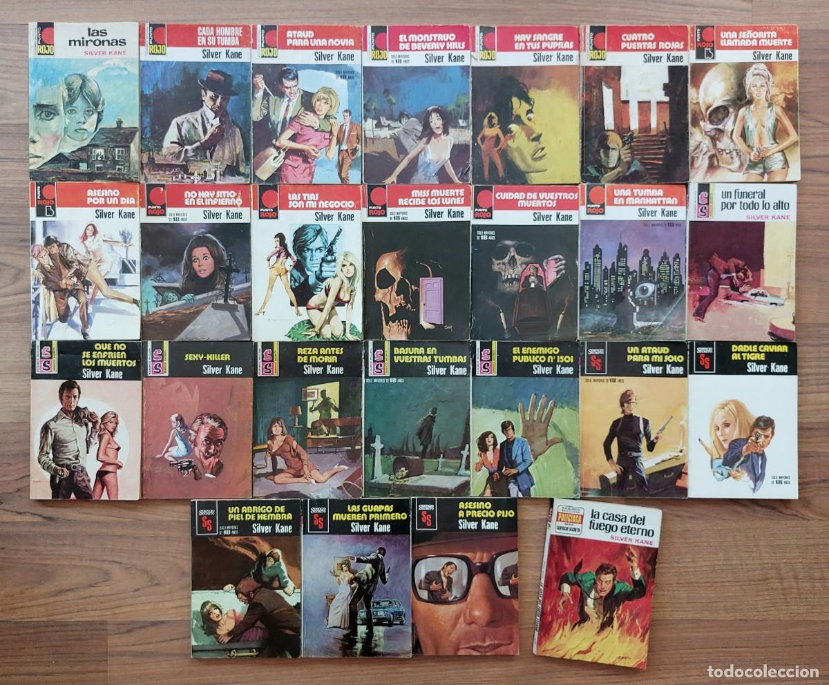 Libros de segunda mano: LOTE 25 NOVELAS ANTIGUAS DE SILVER KANE SERVICIO SECRETO-PUNTO ROJO - BOLSILIBROS-PULP (BUEN ESTADO)
