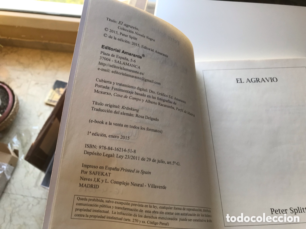 Libros de segunda mano: El agravio. Peter Splitt. Editorial Amarante - Foto 4