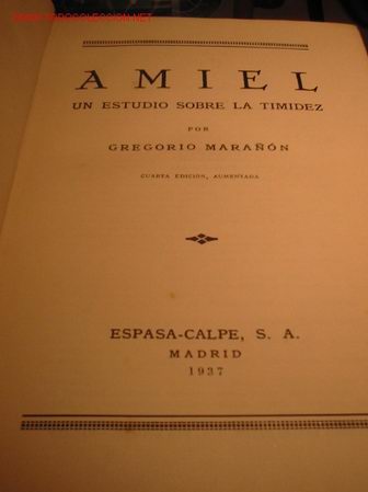 Libros de segunda mano: AMIEL. G.Mara&ntilde;on. 1.937. 4&ordf;ed. aumentada - Foto 1