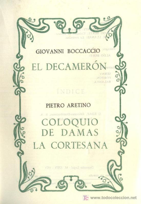 Libros de segunda mano: EL DECAMERON. COLOQUIO DE DAMAS. LA CORTESANA.   A-PI-216 - Foto 1