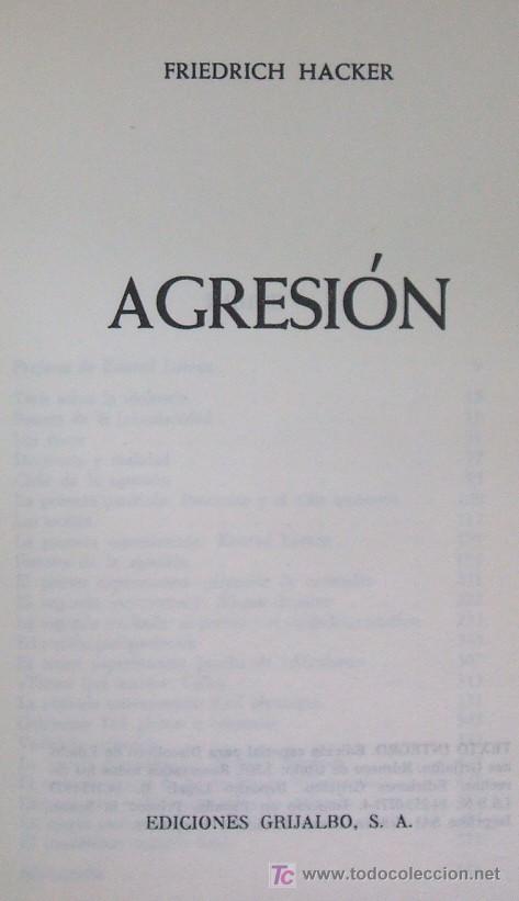 Libros de segunda mano: AGRESION. HACKER, FRIEDRICH. A-NSF-528 - Foto 1