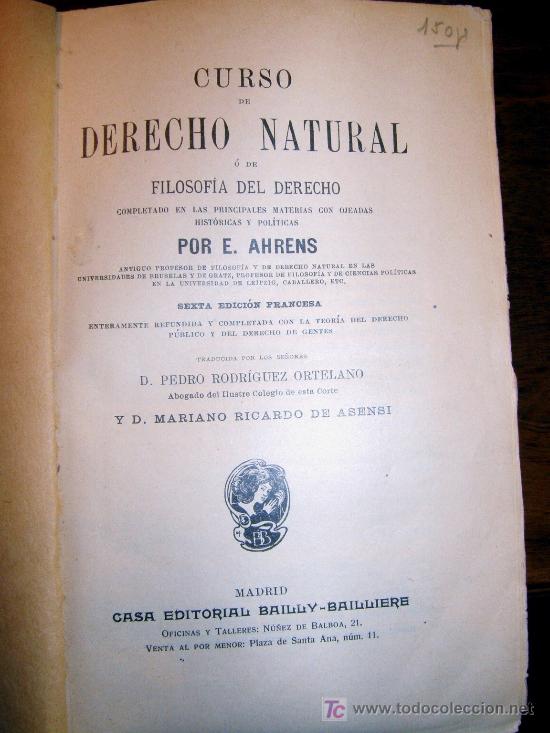 Libros de segunda mano: CURSO DE DERECHO NATURAL  DE AHRENS - Foto 1