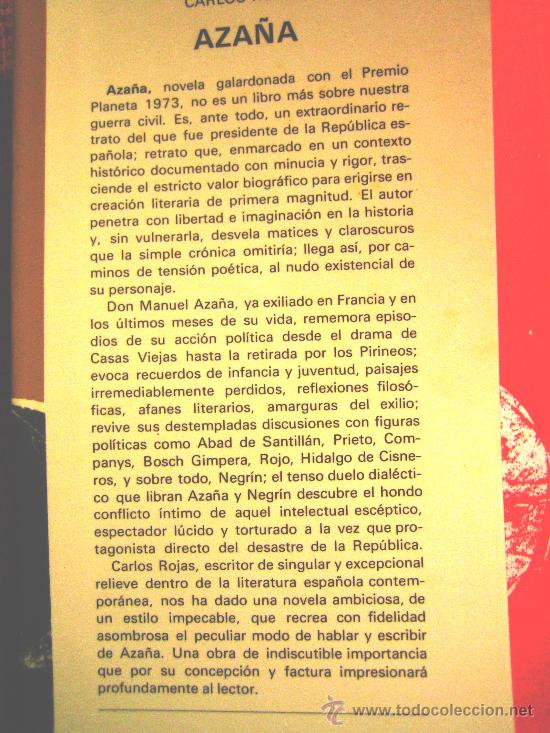 Libros de segunda mano: AZA&Ntilde;A, DE CARLOS ROJAS. PREMIO PLANETA 1973. - Foto 2