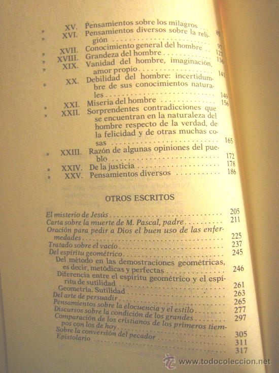 Libros de segunda mano: PENSAMIENTOS, BLAISE PASCAL, ENCDDO EN CART&Oacute;N, 1990. - Foto 5