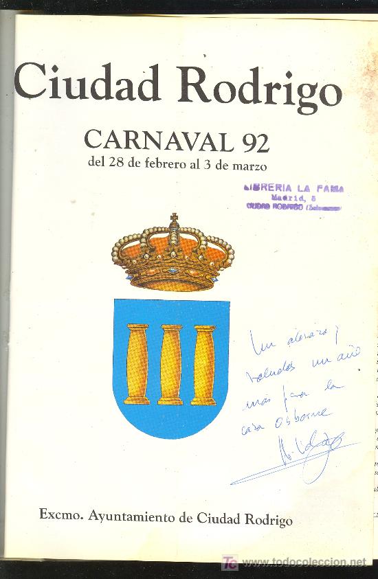 Libros de segunda mano: CIUDAD RODRIGO. CARNAVAL 1992. N&ordm; 13. CON DEDICATORIA. - Foto 2