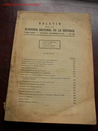 Livres d'occasion: BOLETIN DE LA ACADEMIA NACIONAL DE LA HISTORIA-N&ordm; 136- TOMO XXXIV-OCT-DIC.1951
