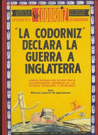 Libros de segunda mano: la CODORNIZ  - N&uacute;mero Extraordinario:- La Codorniz declara la guerra a Inglaterra- - Foto 1