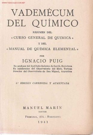 Libros de segunda mano: VADEMECUM DEL QUIMICO / Ignacio Puig - 1947 - Foto 1