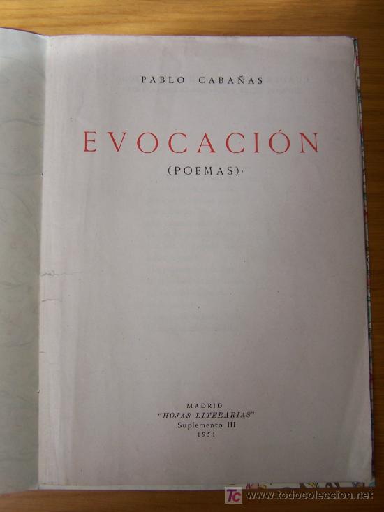 Libros de segunda mano: Evocaci&oacute;n : (poemas) / Pablo Caba&ntilde;as - Foto 1