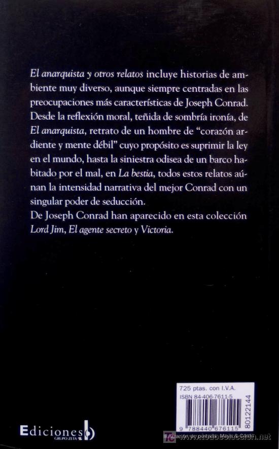 Libros de segunda mano: JOSEPH CONRAD / EL ANARQUISTA Y OTROS RELATOS . EDICIONES B - Foto 2