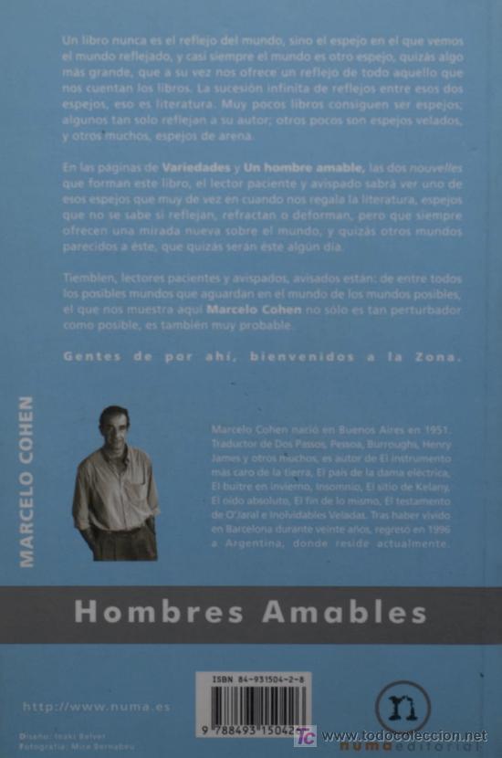 Libros de segunda mano: HOMBRES AMABLES / MARCELO COHEN. * NOVELA * - Foto 2