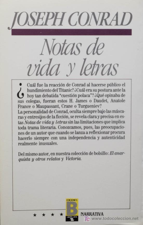 Libros de segunda mano: JOSEPH CONRAD / NOTAS DE VIDA Y LETRAS . EDICIONES B - Foto 2