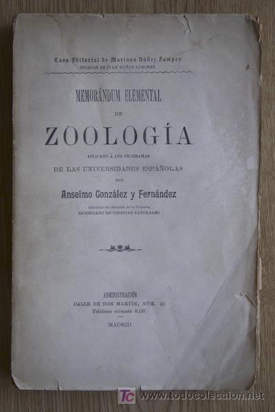 Libros de segunda mano: Memor&aacute;ndum elemental de Zoolog&iacute;a aplicado a los programas de las Universidades espa&ntilde;olas. - Foto 1
