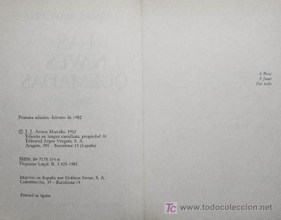 Libros de segunda mano: J. J. ARMAS MARCELO / LAS NAVES QUEMADAS. 1&ordf; EDICI&Oacute;N. - Foto 3