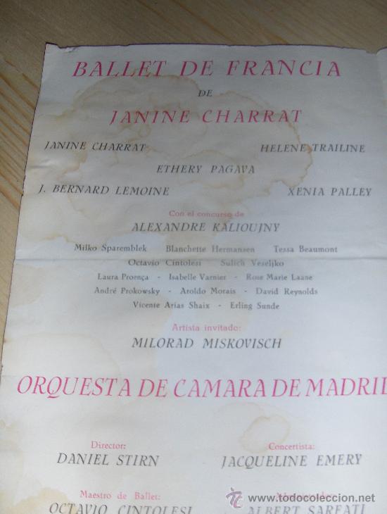 Libros de segunda mano: PROGRAMA DEL BALLET DE FRANCIA DE JANINE CHARRAT. TEATRO DE LA ZARZUELA. - Foto 2