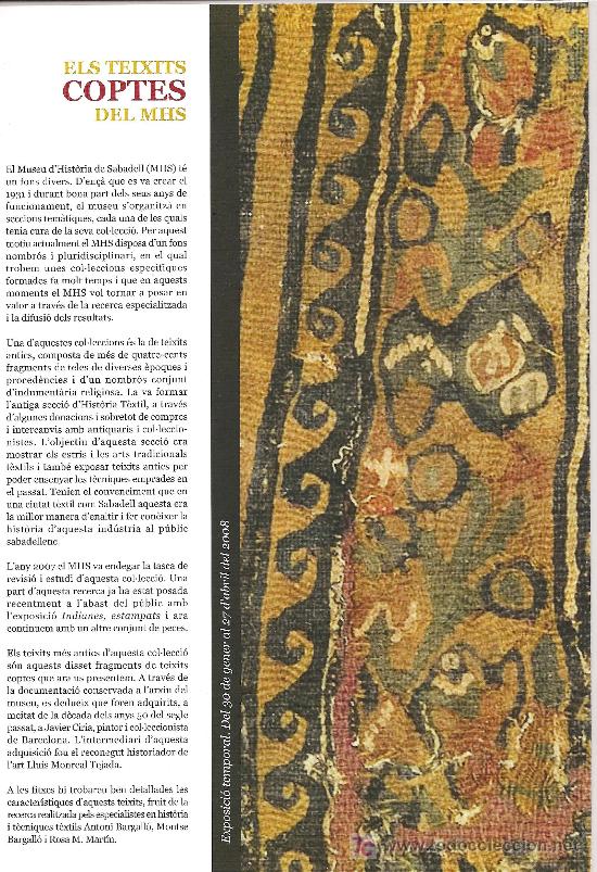 Libros de segunda mano: ELS TEIXITS COPTES DEL MHS. SABADELL. EXPOSICI&Oacute;. CATALUNYA. - Foto 1